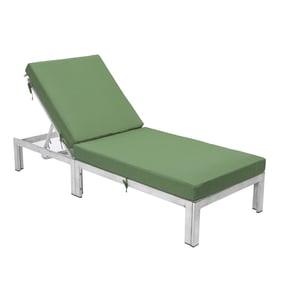 LeisureMod Chelsea Green Outdoor Weathered Grey Chaise Lounge Chair with Cu...