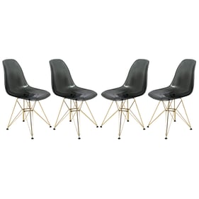 4 LeisureMod Cresco Transparent Black Molded Gold Base Eiffel Side Chairs