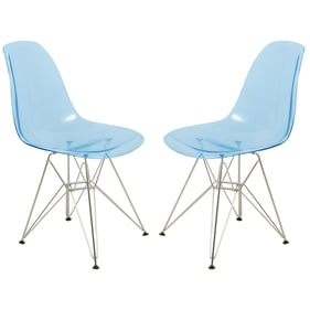 2 LeisureMod Cresco Transparent Blue Side Chairs