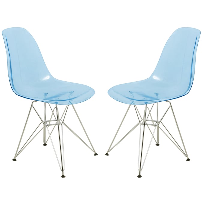 2 LeisureMod Cresco Transparent Blue Side Chairs LSM-CR19TBU2