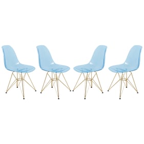 4 LeisureMod Cresco Transparent Blue Gold Base Side Chairs