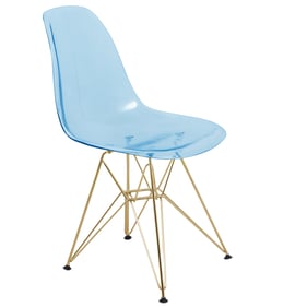 LeisureMod Cresco Transparent Blue Eiffel Side Chair with Gold Base