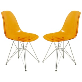 2 LeisureMod Cresco Transparent Orange Side Chairs