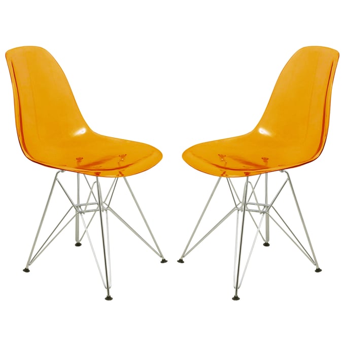 2 LeisureMod Cresco Transparent Orange Side Chairs LSM-CR19TOR2