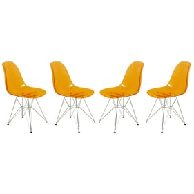 4 LeisureMod Cresco Transparent Orange Side Chairs