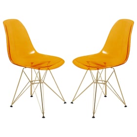 2 LeisureMod Cresco Transparent Orange Gold Base Side Chairs