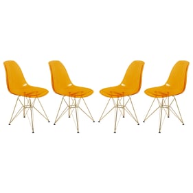 4 LeisureMod Cresco Transparent Orange Gold Base Side Chairs