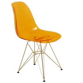 LeisureMod Cresco Transparent Orange Eiffel Side Chair with Gold Base