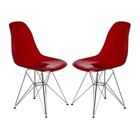 Design Edge Dareton 2  Transparent Red Molded Eiffel Side Chairs