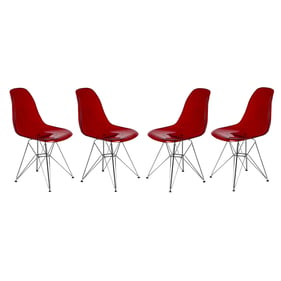 Design Edge Dareton 4  Transparent Red Molded Eiffel Side Chairs