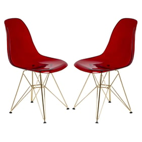 Design Edge Dareton 2  Transparent Red Molded Gold Base Eiffel Side Chairs