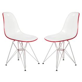 2 LeisureMod Cresco White Red Molded Eiffel Side Chairs