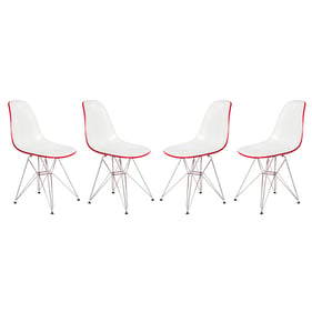 Design Edge Dareton 4  White Red Molded Eiffel Side Chairs