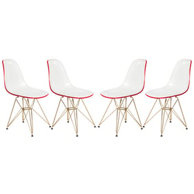 4 LeisureMod Cresco White Red Molded Gold Base Eiffel Side Chairs