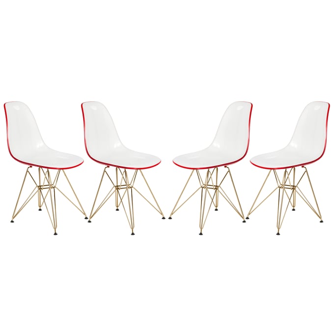 Design Edge Dareton 4  White Red Molded Gold Base Eiffel Side Chairs DE-22819626