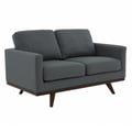 LeisureMod Chester Modern Leather Loveseat With Birch Wood Base