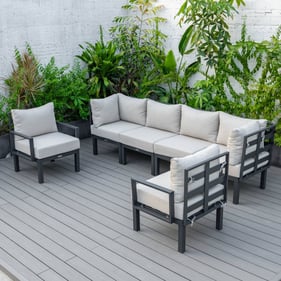 LeisureMod Chelsea Beige 6pc Outdoor Patio Sectional Set