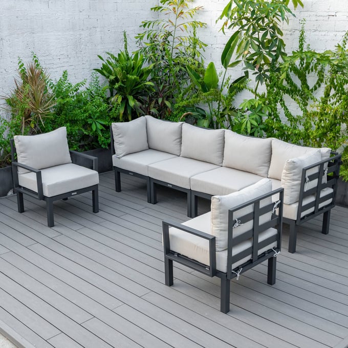 LeisureMod Chelsea Beige 6pc Outdoor Patio Sectional Set LSM-CSBL-6BG