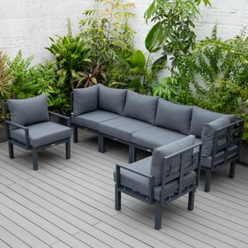 LeisureMod Chelsea Black 6pc Outdoor Patio Sectional Set