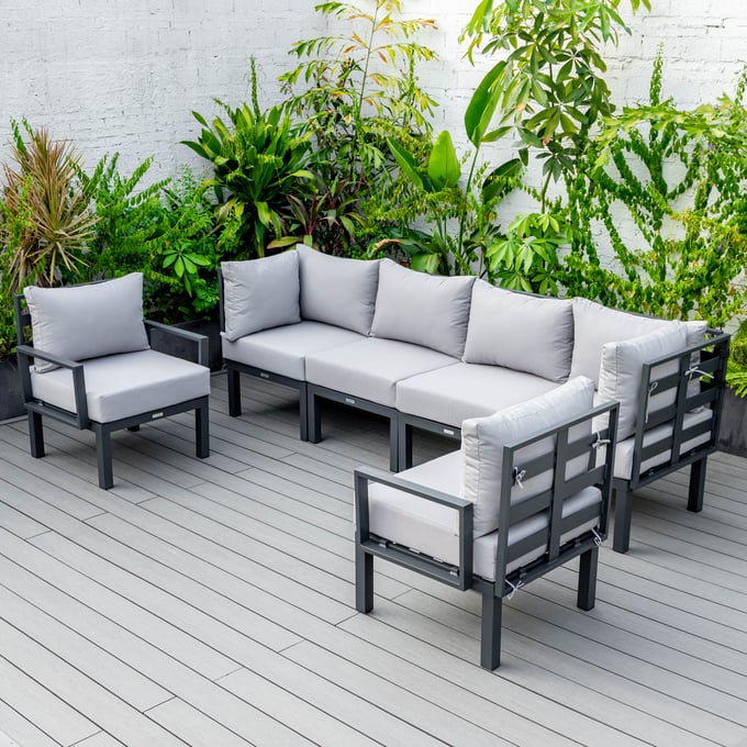 LeisureMod Chelsea Light Grey 6pc Outdoor Patio Sectional Set LSM-CSBL-6LGR