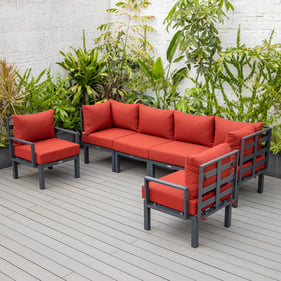 LeisureMod Chelsea Red 6pc Outdoor Patio Sectional Set