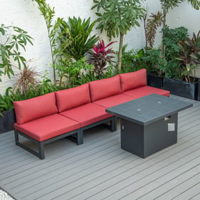 LeisureMod Chelsea Red 5Pc Patio Set with Fire Pit Table