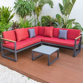 LeisureMod Chelsea Red Fabric Two Tone Cushions Black Sectional with Coffee...