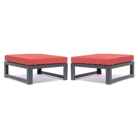 2 LeisureMod Chelsea Red Outdoor Patio Ottomans