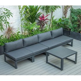 LeisureMod Chelsea Black 5pc Middle Patio Chairs and Coffee Table Set