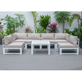 LeisureMod Chelsea White Beige Fabric 7pc Patio Sectional with Coffee Table...