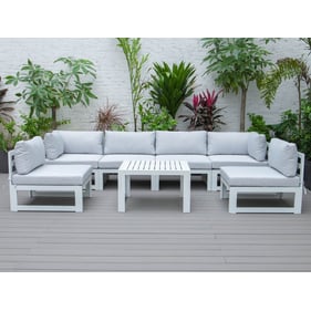 LeisureMod Chelsea White Light Grey Fabric 7pc Patio Sectional with Coffee ...