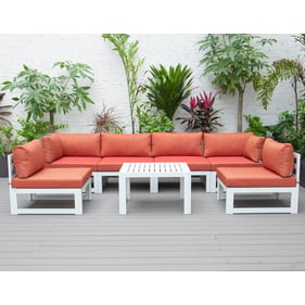 LeisureMod Chelsea White Orange Fabric 7pc Patio Sectional with Coffee Tabl...