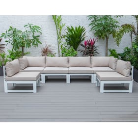 LeisureMod Chelsea White Beige 6pc Patio Sectional with Cushions