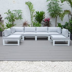 LeisureMod Chelsea White Light Grey 6pc Patio Sectional with Cushions