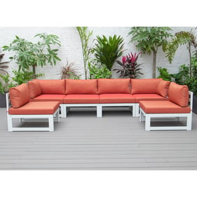 LeisureMod Chelsea White Orange 6pc Patio Sectional with Cushions