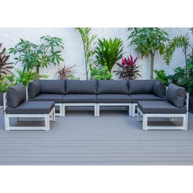 LeisureMod Chelsea Weathered Grey Black Fabric 6pc Patio Sectional with Cus...