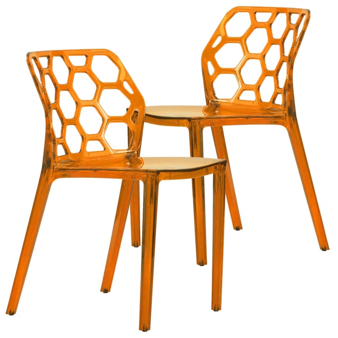 2 LeisureMod Dynamic Transparent Orange Dining Chairs LSM-DC19TOR2