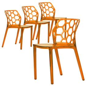 4 LeisureMod Dynamic Transparent Orange Dining Chairs