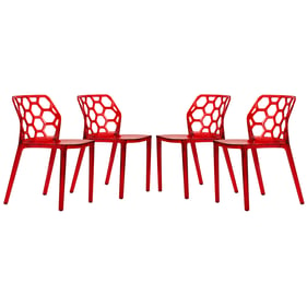 4 LeisureMod Dynamic Transparent Red Dining Chairs