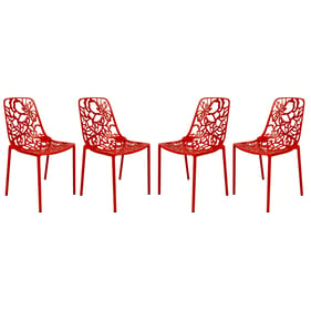 4 LeisureMod Devon Red Aluminum Chairs