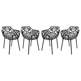 4 LeisureMod Devon Black Aluminum Arm Chairs