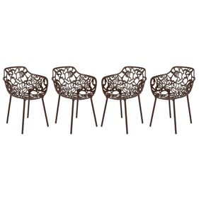 4 LeisureMod Devon Brown Aluminum Arm Chairs