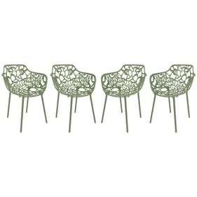 4 LeisureMod Devon Khaki Green Aluminum Arm Chairs