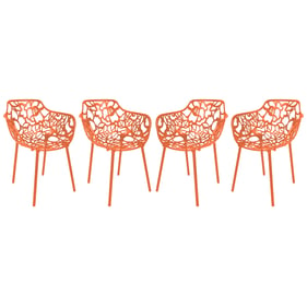 4 LeisureMod Devon Orange Aluminum Arm Chairs