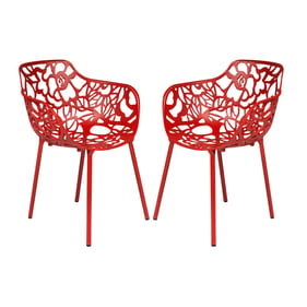 2 LeisureMod Devon Red Aluminum Arm Chairs