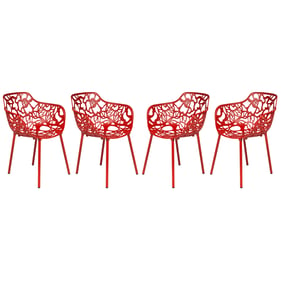 4 LeisureMod Devon Red Aluminum Arm Chairs