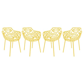 4 LeisureMod Devon Yellow Aluminum Arm Chairs