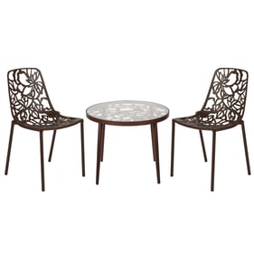 LeisureMod Devon Brown Aluminum 3pc Outdoor Patio Dining Set