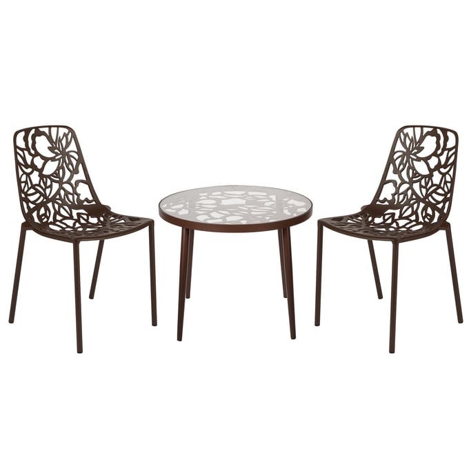 LeisureMod Devon Brown Aluminum 3pc Outdoor Patio Dining Set LSM-DT20CBR