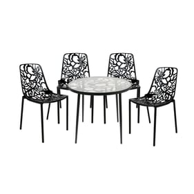 LeisureMod Devon Black Aluminum 5pc Outdoor Patio Dining Set